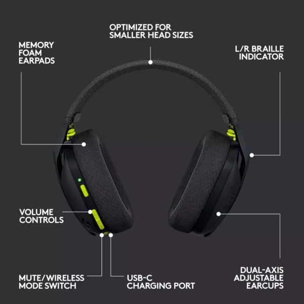 LOGITECH G435 LIGHTSPEED Wireless Gaming Headset - BLACK - Image 6